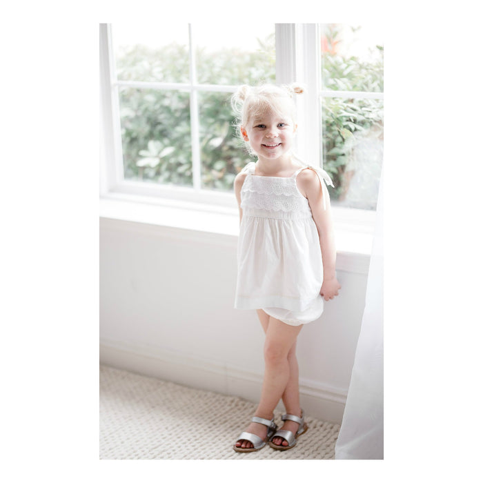 L'Amour Girls Kayla Silver Leather Open Toe Sandal - Lamourshoes.com