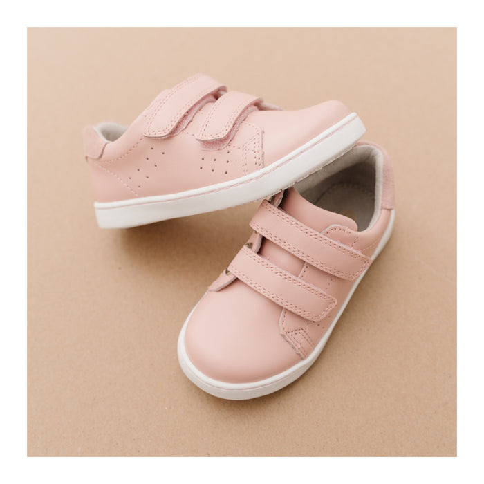L'Amour Shoes Girls Kenzie Double Velcro Pink Leather Sneaker