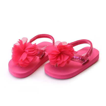 L'Amour Girls Kimberly EVA Fuchsia Glitter Sequined Strap Flower Flip Flop - Lamourshoes.com