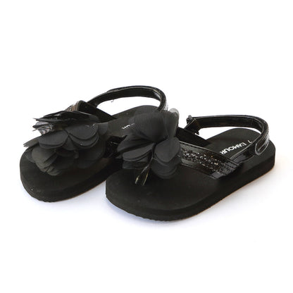 L'Amour Girls Kimberly EVA Black Glitter Sequined Strap Flower Flip Flop - Lamourshoes.com