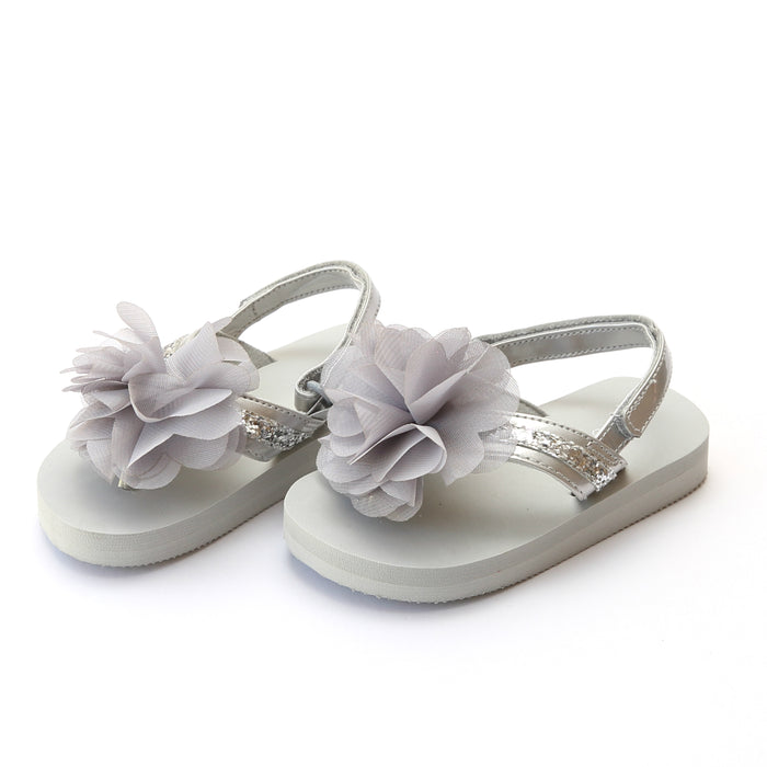 L'Amour Girls Kimberly EVA Gray Glitter Sequined Strap Flower Flip Flop - Lamourshoes.com