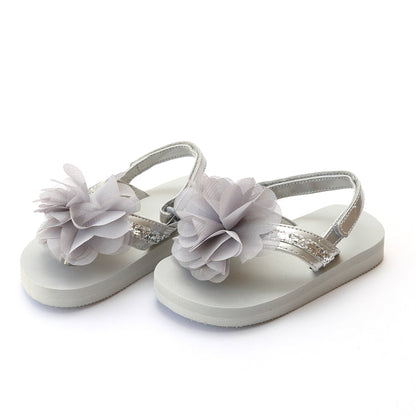 L'Amour Girls Kimberly EVA Gray Glitter Sequined Strap Flower Flip Flop - Lamourshoes.com