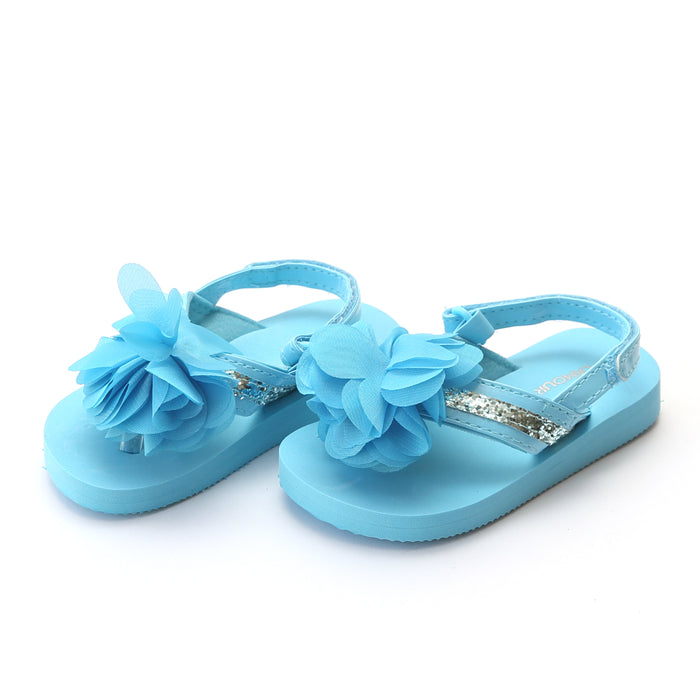 L'Amour Girls Kimberly EVA Blue Glitter Sequined Strap Flower Flip Flop - Lamourshoes.com