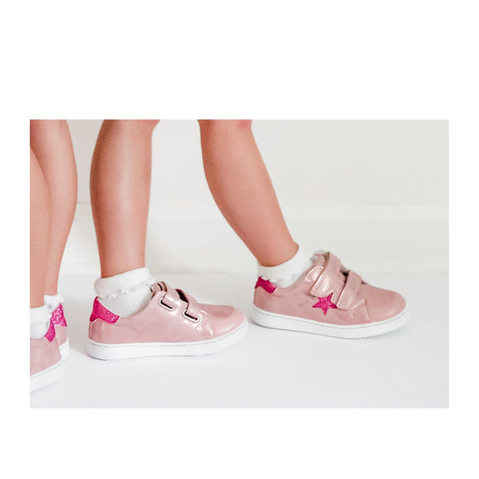 Toddler Girls Lani Star Studded Double Velcro Sneaker In Pink - L'Amour Shoes