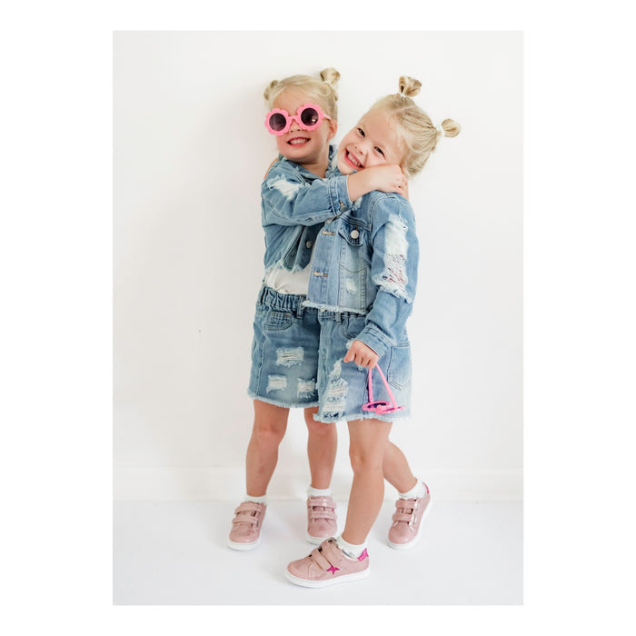 Toddler Girls Lani Star Studded Double Velcro Sneaker In Pink - L'Amour Shoes