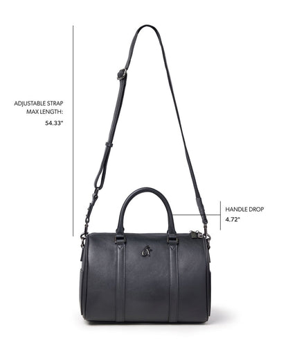 Large black Boston bag with adjustable strap and dual handles, perfect for stylish everyday use.