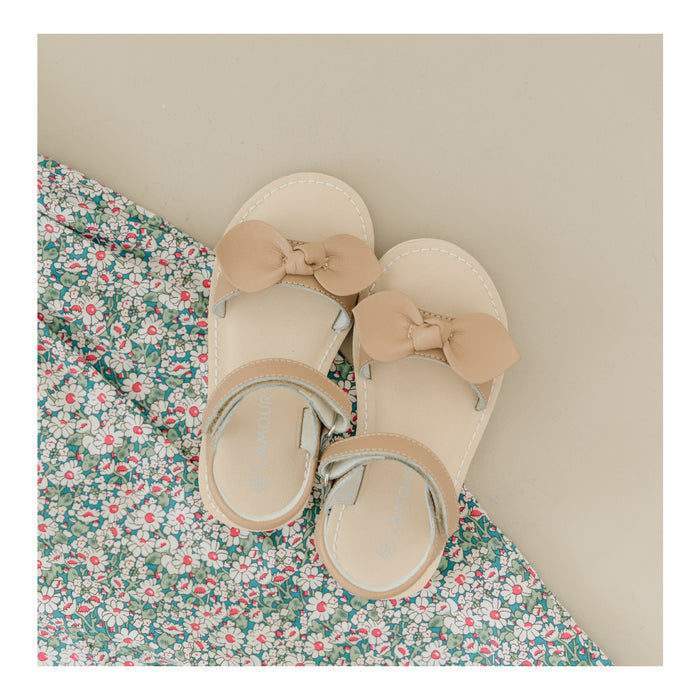 Leigh Knotted Bow Latte Sandal - L'Amour Shoes - Girls Toddler Wedge Sandal
