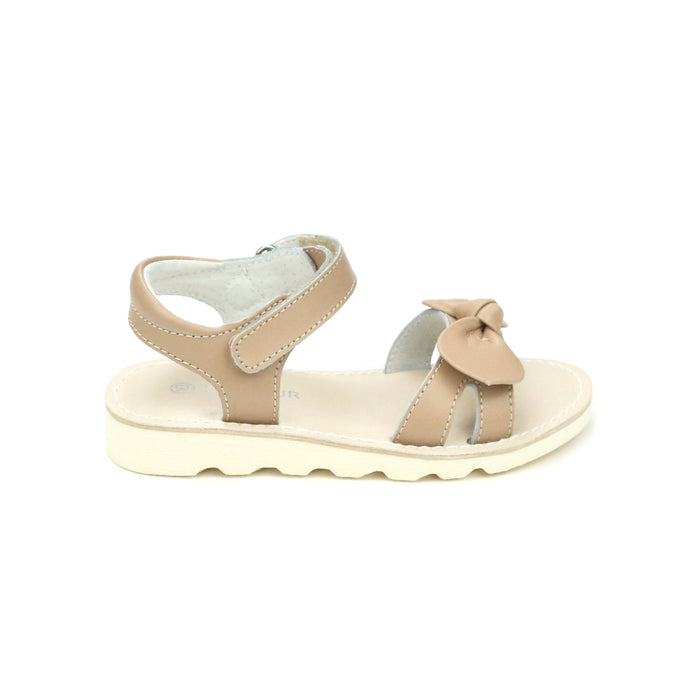 Leigh Knotted Bow Latte Sandal - L'Amour Shoes - Girls Toddler Wedge Sandal