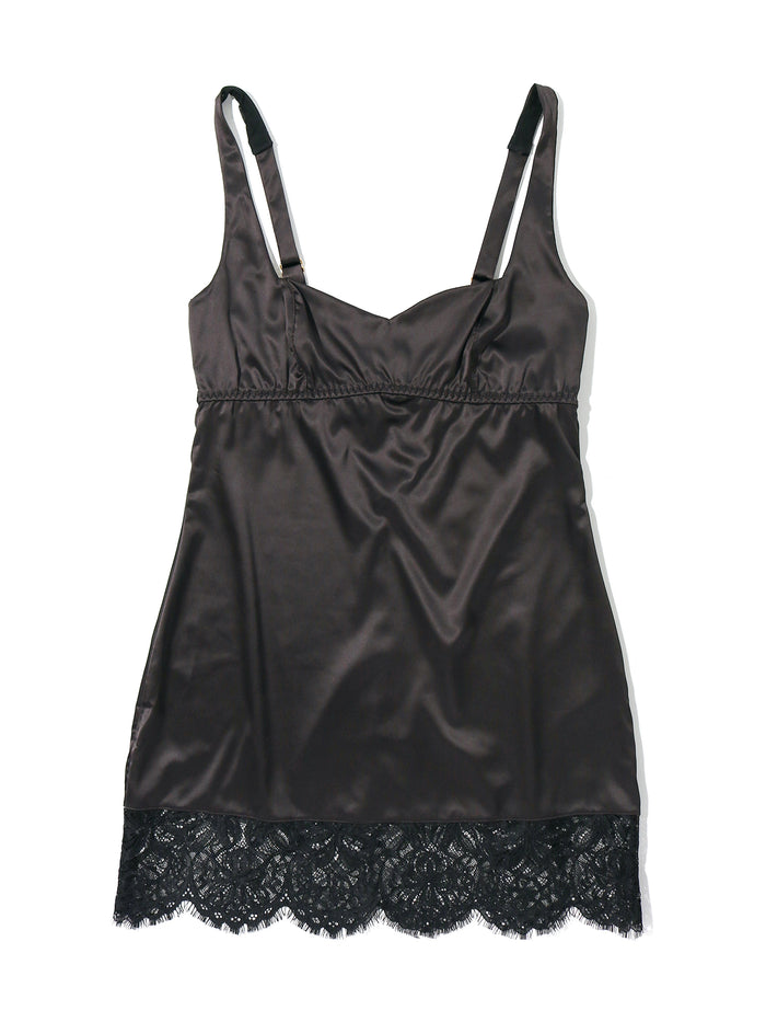 Lexi Wood X Hanky Panky Cindy Mini Slip Dress Black - Flat Lay, Lace Hem Detail | Hanky Panky