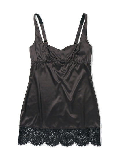 Lexi Wood X Hanky Panky Cindy Mini Slip Dress Black - Flat Lay, Lace Hem Detail | Hanky Panky