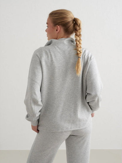 Light Grey Melange Comfy Modal Half Zip