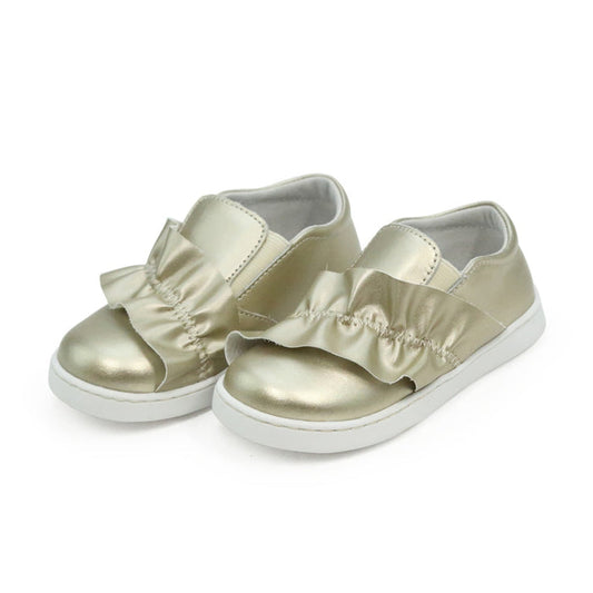L'Amour Toddler Girls Lou Pleated Ruffle Leather Slip On Sneaker In Gold - Tennis Shoe