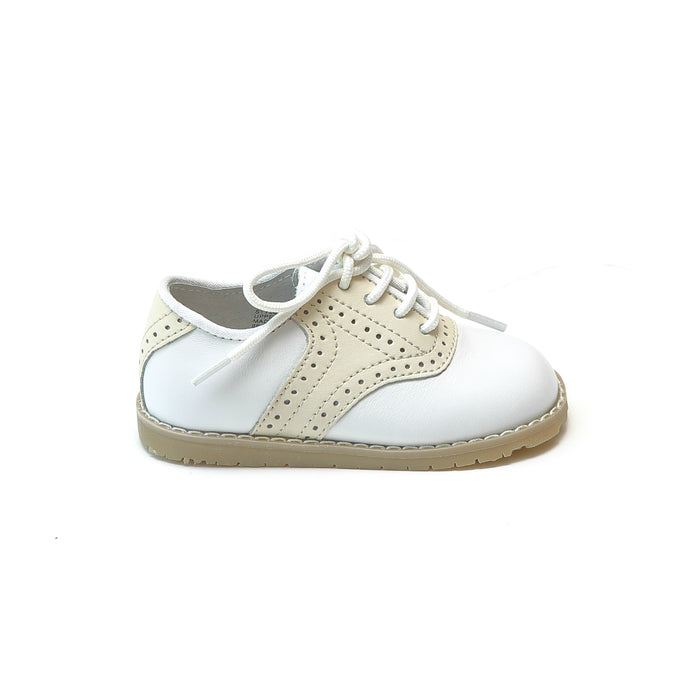 L'Amour Boys Luke Beige Two Tone Leather Saddle Shoe - Lamourshoes.com