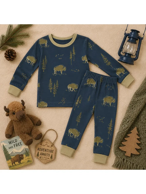 Mady & Max - Bamboo Two Piece Pajamas in Free Range Bison