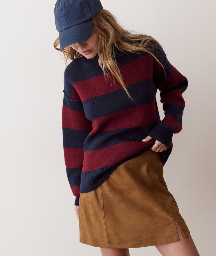 Maggie Rollneck Sweater - Cabernet & Navy