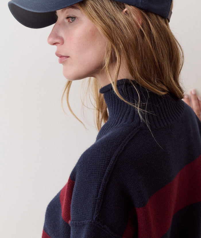 Maggie Rollneck Sweater - Cabernet & Navy