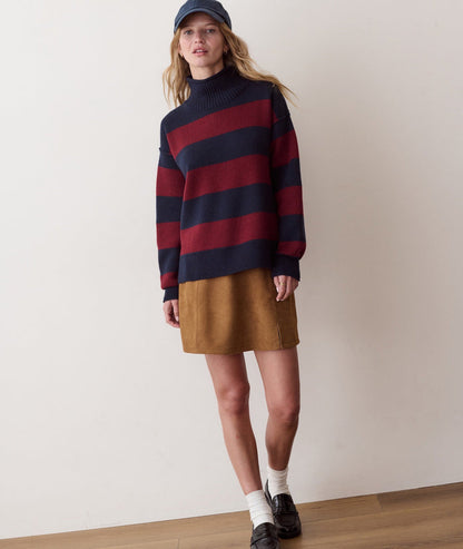 Maggie Rollneck Sweater - Cabernet & Navy