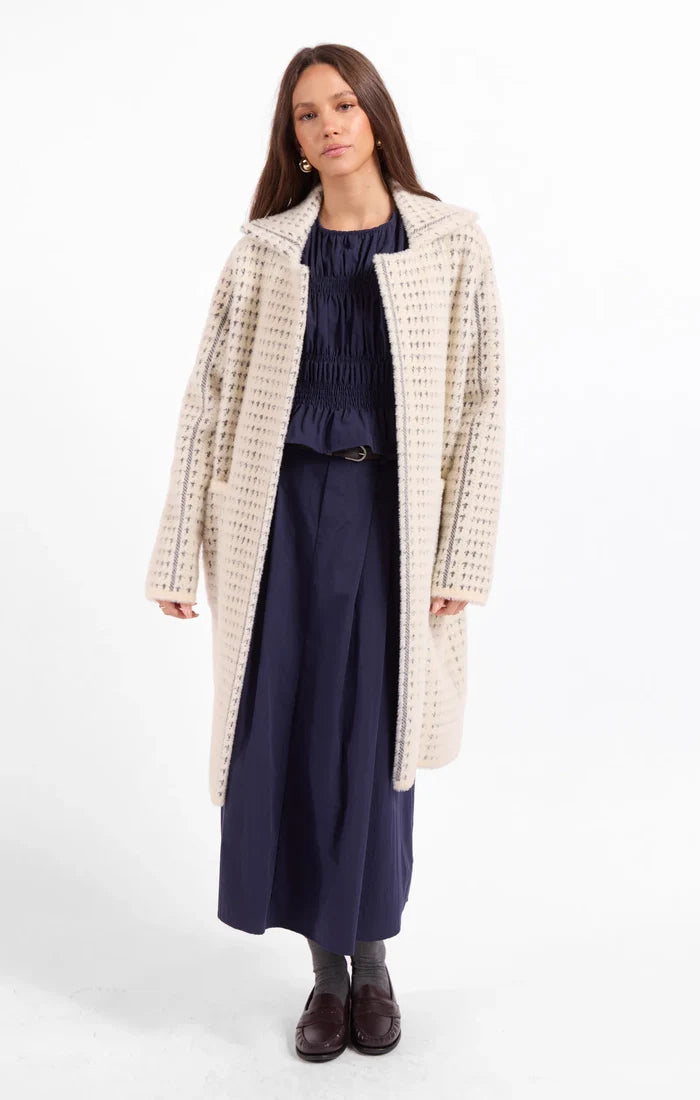 Marceau Houndstooth Coat- Ivory/Slate