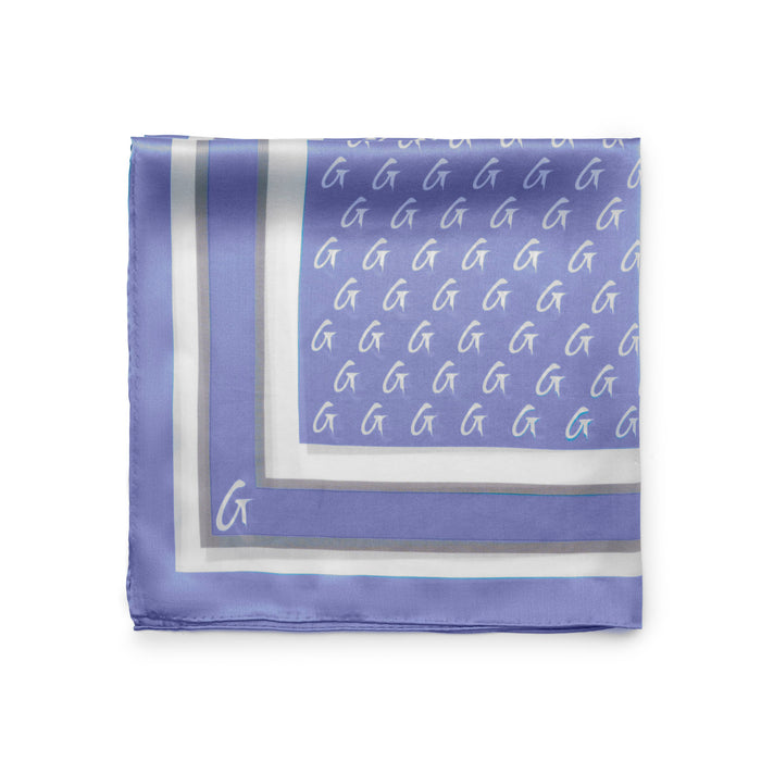 Lavender medium silk scarf featuring a monogram pattern, perfect for adding a touch of elegance to any outfit.