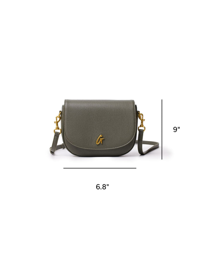 Olive green medium pebble shoulder bag with gold hardware and adjustable strap, perfect for stylish everyday use.