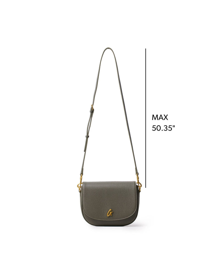 Olive green medium pebble shoulder bag with adjustable strap and gold-tone hardware for a stylish look.