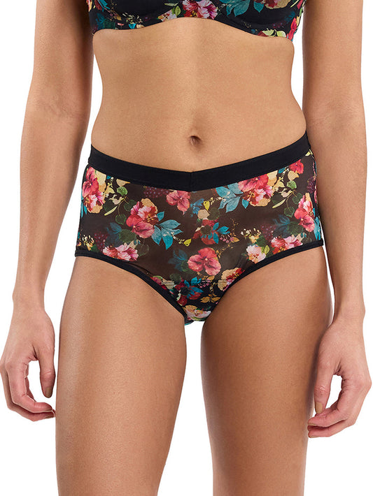 Botanic Romantic Floral Mesh Boyshort - Front On Model, High Rise Fit | Hanky Panky