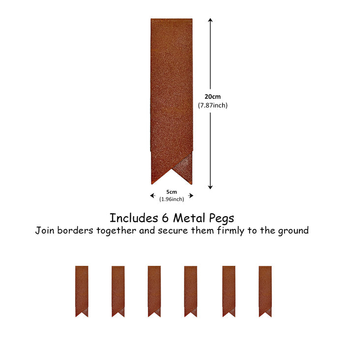 Clips for rust metal edge 15cm high with dimensions on a white background