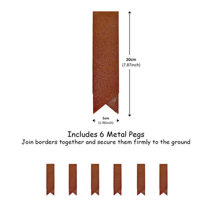 Clips for rust metal edge 15cm high with dimensions on a white background