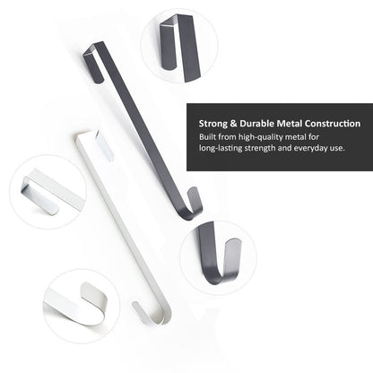Metal hooks with text highlighting its strength and durability on a white background