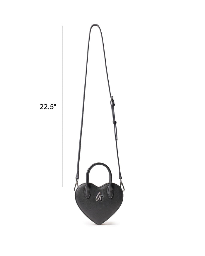 Mini heart-shaped black handbag with a stylish strap, perfect for adding a touch of luxury to any outfit.