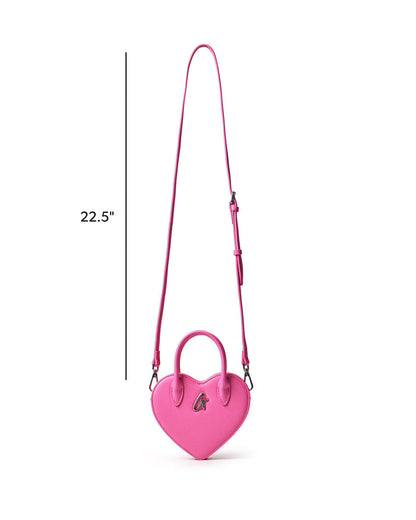 Mini heart-shaped handbag in vibrant pink with a detachable strap, perfect for adding a playful touch to any outfit.