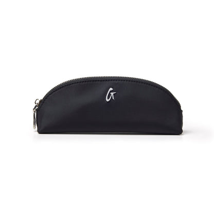 Sleek black mini nylon pouch with a zip closure and embroidered logo, perfect for organizing essentials.