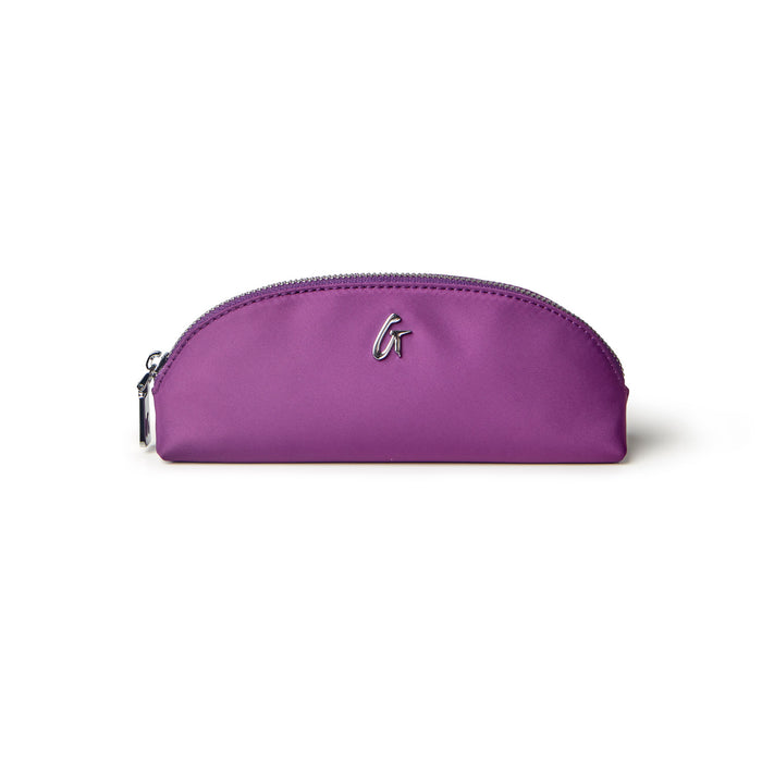 Mini nylon pouch in vibrant purple with a sleek design and silver zipper, perfect for organizing essentials.