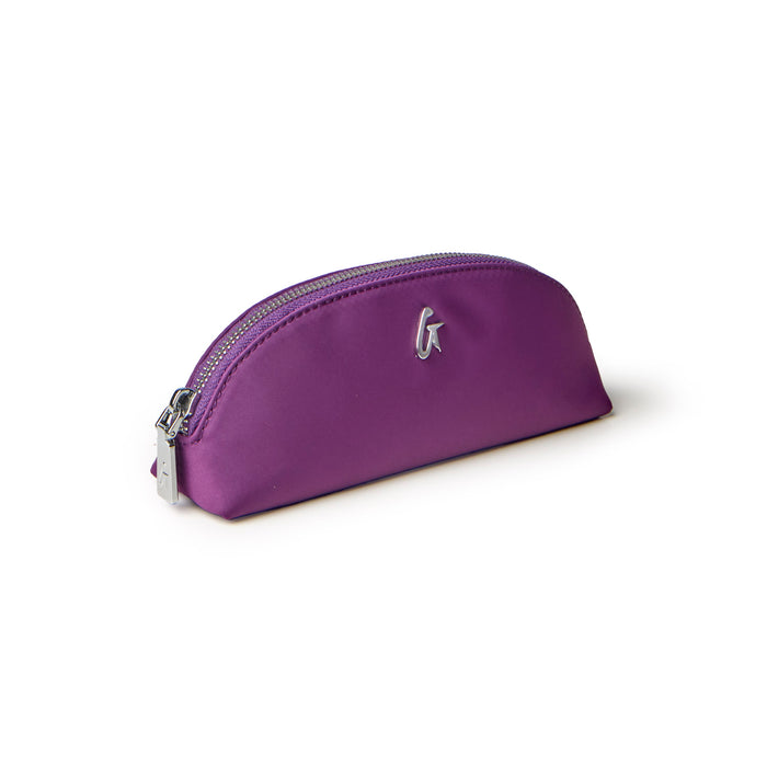 Mini nylon pouch in vibrant purple with a sleek design and silver zipper, perfect for organizing essentials.