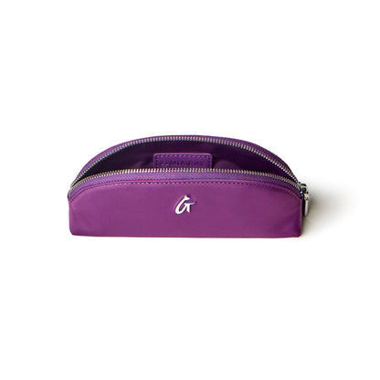 Mini nylon pouch in vibrant purple with a sleek design and zip closure, perfect for organizing essentials.