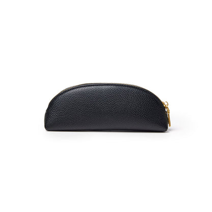 Black pebble pencil pouch with a sleek design and gold zipper, perfect for organizing writing tools and accessories.
