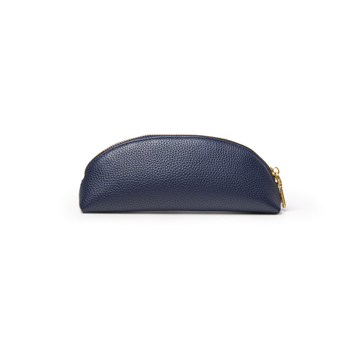 Navy pebble pencil pouch with a textured finish and gold zipper, perfect for organizing stationery and accessories.