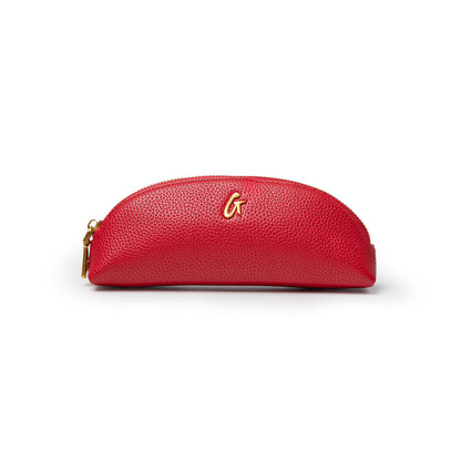 Red pebble pencil pouch with a sleek design and gold zipper, perfect for stylish organization.