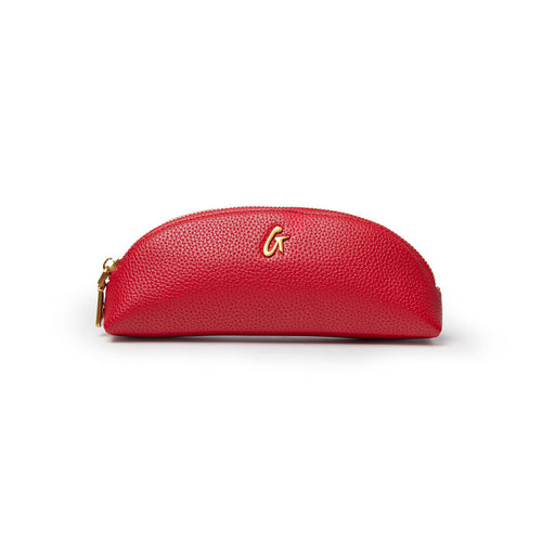Red pebble pencil pouch with a sleek design and gold zipper, perfect for stylish organization.