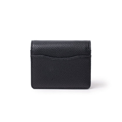 Mini pebble black women's wallet with textured pebble leather, card slot, and sleek design.