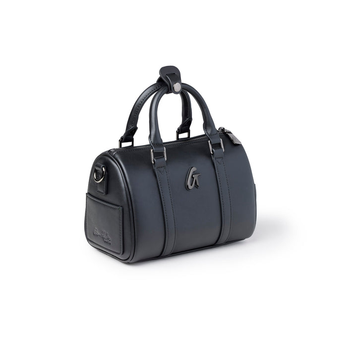 Mini Standard Gal Boston Bag in black, featuring a sleek design, dual handles, and a stylish logo detail.