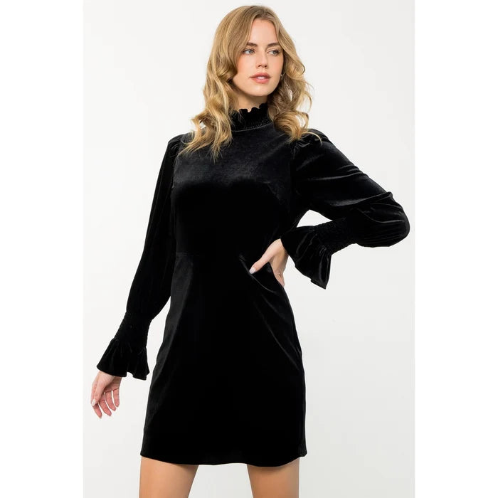 Mock Neck Velvet Dress