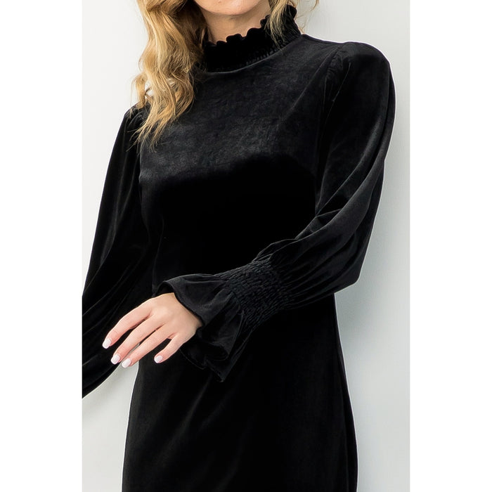 Mock Neck Velvet Dress