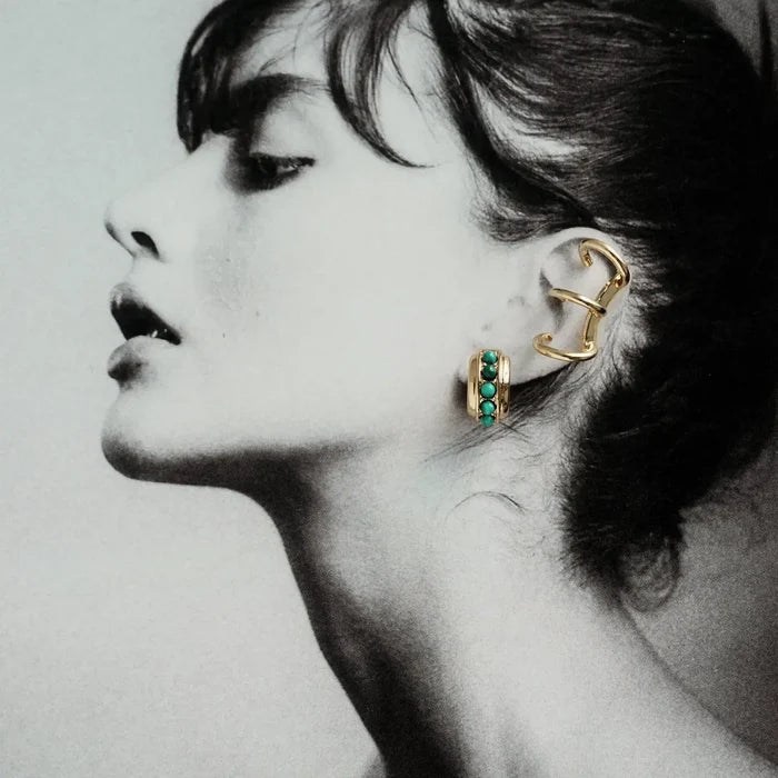 Mod + Jo - Evy Raised Gemstone Hoops in Malachite