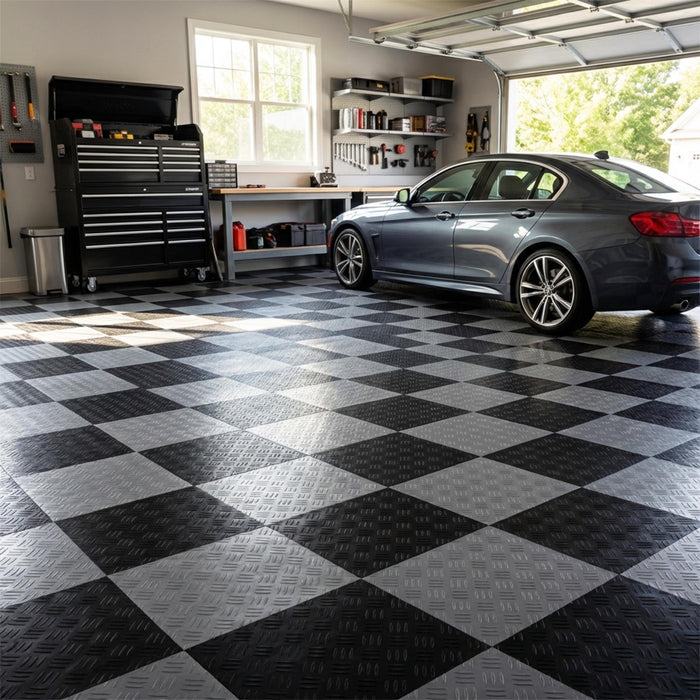 Modular Interlocking Solid Floor Tiles - Black
