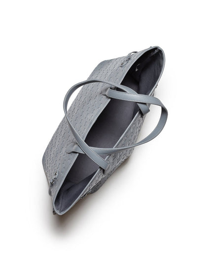 Gray Monogram Glam Tote with textured exterior, dual handles, and spacious interior, perfect for stylish everyday use.