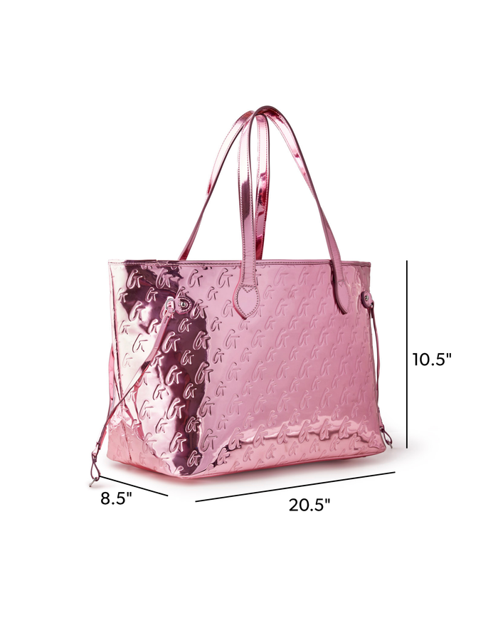 MONOGRAM GLAM TOTE WITH WRISTLET - METALLIC PINK