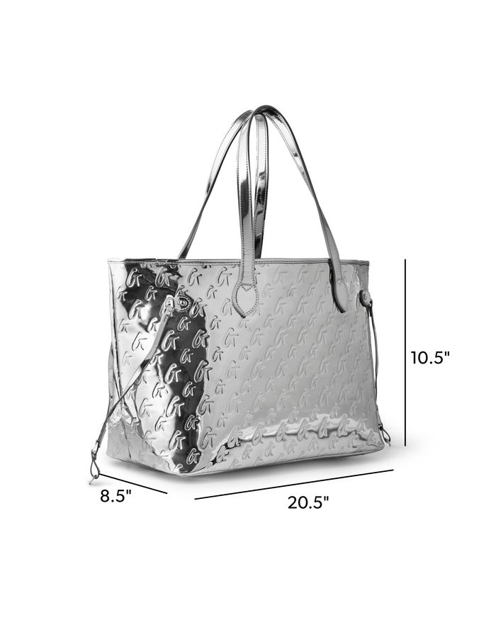 MONOGRAM GLAM TOTE WITH WRISTLET - METALLIC SILVER