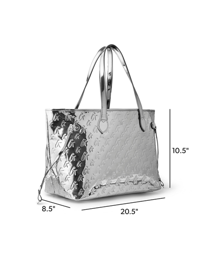 MONOGRAM GLAM TOTE WITH WRISTLET - METALLIC SILVER