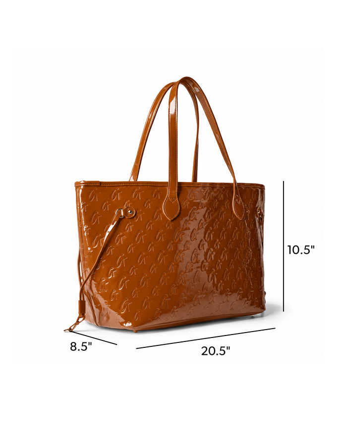 MONOGRAM GLAM TOTE WITH WRISTLET - MIRROR BROWN